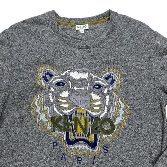 KENZO Tiger Head Embroidered Gray Crewneck Sweatshirt Size Medium - Picture 2 of 9